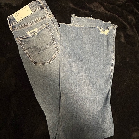 American Eagle Outfitters Distressed Light Blue Straight Leg Jeans - Picture 4 of 5